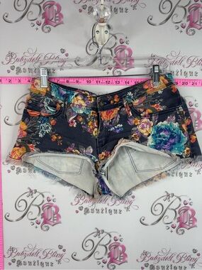 Roxy shorts y2k flowers mini booty Black Floral Denim Cutoff Shorts